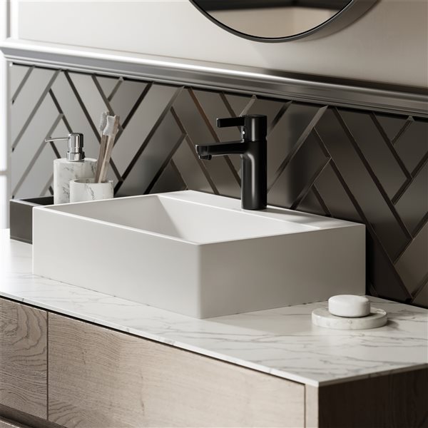 Swiss Madison Claire White Ceramic Vessel Rectangular Bathroom Sink (20.87-in x 13.75-in)