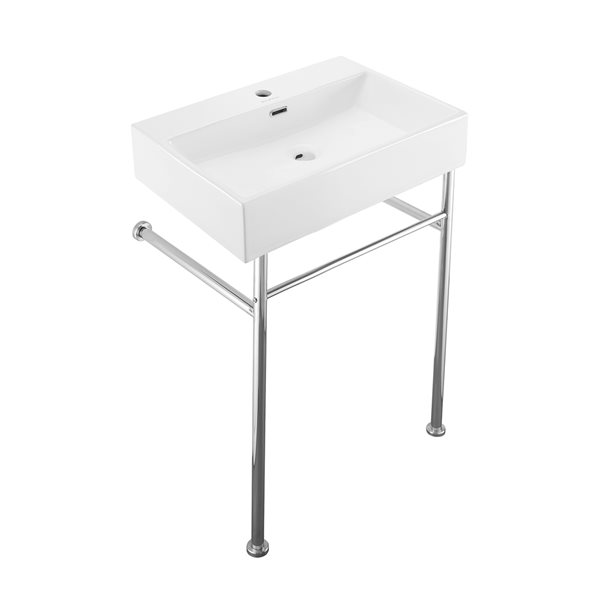 Swiss Madison Claire Ceramic Console Rectangular Bathroom Sink with Chrome Legs (23.62-in x 16.53-in)