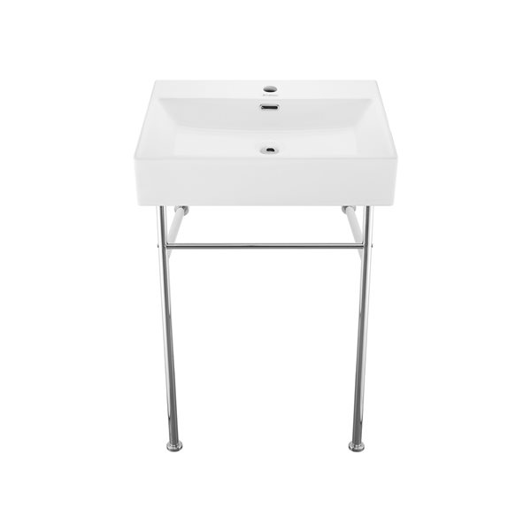 Swiss Madison Claire Ceramic Console Rectangular Bathroom Sink with Chrome Legs (23.62-in x 16.53-in)