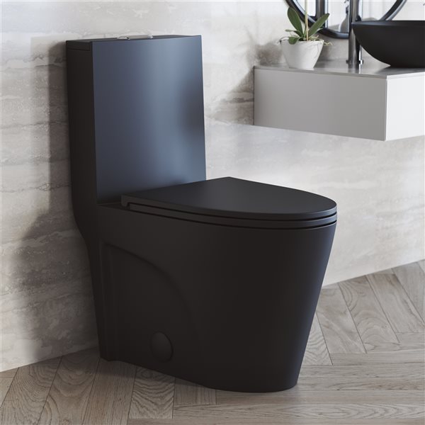 Swiss Madison St. Tropez Black Dual Elongated Toilet 12-in Rough-In Size