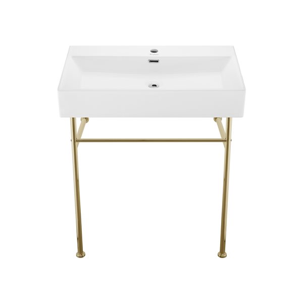 Swiss Madison Claire Ceramic Console Rectangular Bathroom Sink with Gold Legs (23.62-in x 16.53-in)