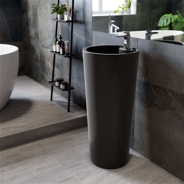 Swiss Madison Monaco 15.75-in Black Vitreous China Pedestal Sink Combo