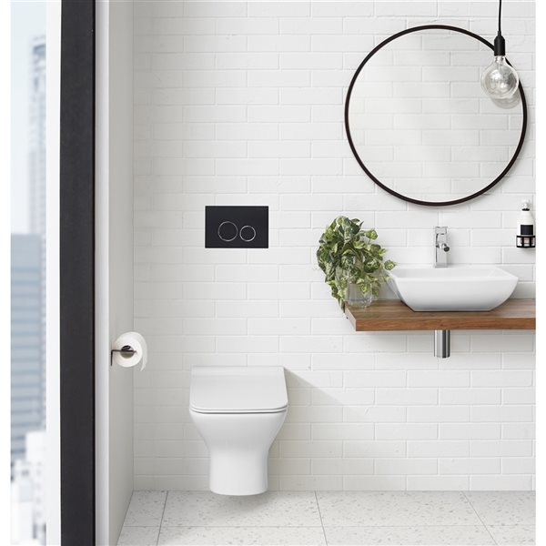 Swiss Madison Carre White Dual Elongated Standard Height Wall-Hung Toilet