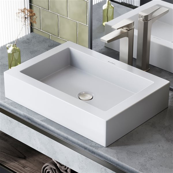 Swiss Madison Voltaire White Ceramic Vessel Rectangular Bathroom Sink (15.75-in x 22-in)