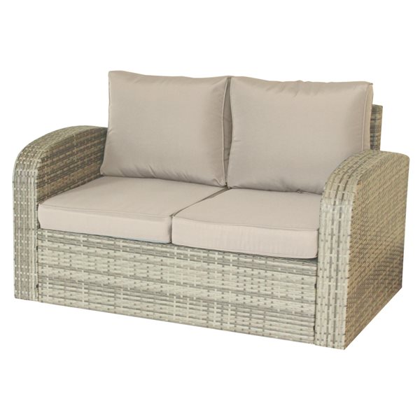 Luxury Living Furniture Tan Wicker Outdoor Loveseat with Cushion and