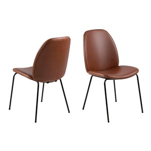 Actona Carmen Contemporary Brown Faux Leather Parsons Chair - Set of 2