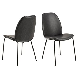 Actona Carmen Contemporary Black Faux Leather Parsons Chair - Set of 2