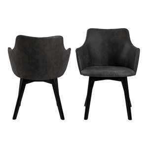 Actona Bella Contemporary Dark Grey Polyester Arm Chair - Set of 2