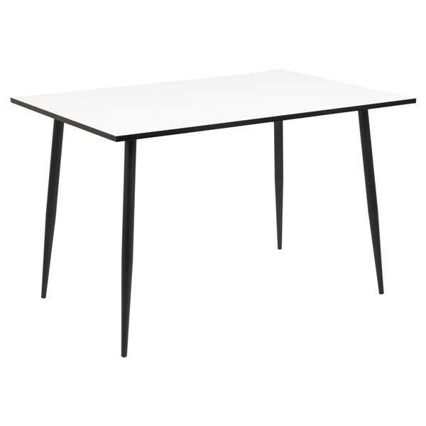 Table de salle à manger rectangulaire Wilma par Actona en mélamine blanche et métal noir mat