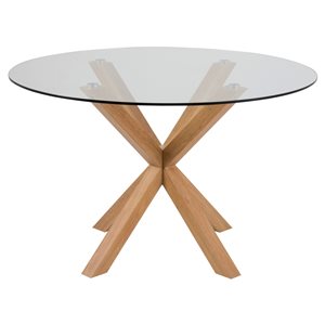 Actona Heaven Round Glass and Oak Imitation Base Dining Table