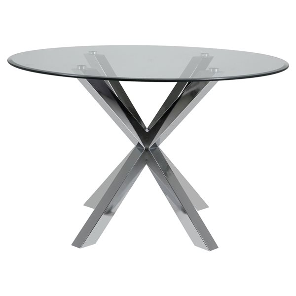 Actona Heaven Round Glass and Chrome Metal Base Dining Table