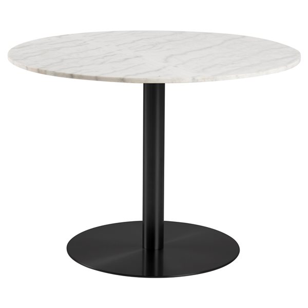 Table de salle à manger ronde Corby par Actona en marbre blanc et base en métal noir mat