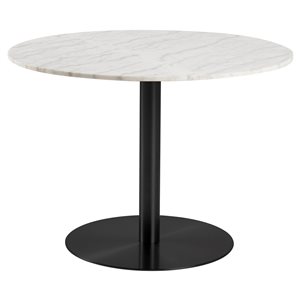 Table de salle à manger ronde Corby par Actona en marbre blanc et base en métal noir mat