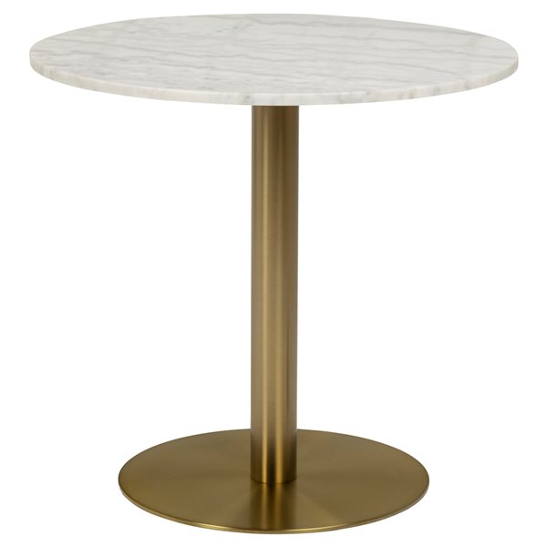 Table de salle à manger ronde Corby par Actona en marbre blanc et base en métal laiton brossé