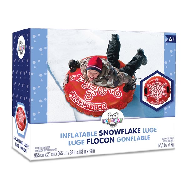 Luge gonflable pour 1 personne Snow Dasher de Danaplay en PVC rouge en  forme de flocon de neige 32203