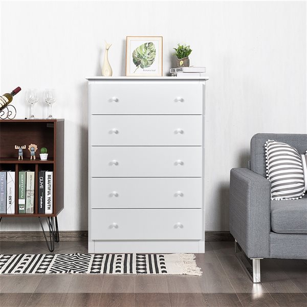 Costway 16-in x 31.5-in x 45.5-in White Dresser with 5 Drawers 