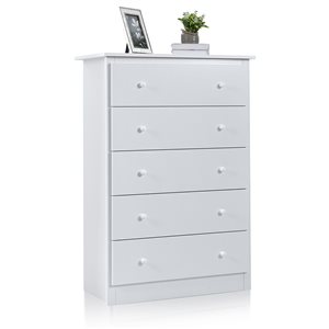 Costway 16-in x 31.5-in x 45.5-in White Dresser with 5 Drawers