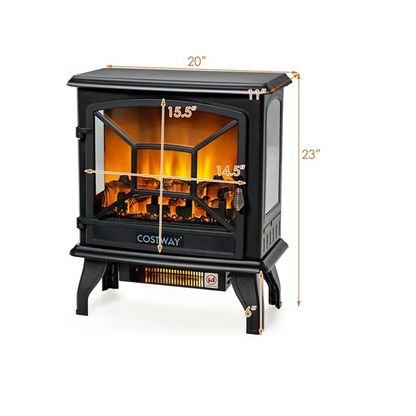 Costway 20-in W Black Iron Freestanding Fan-Forced Electric Fireplace