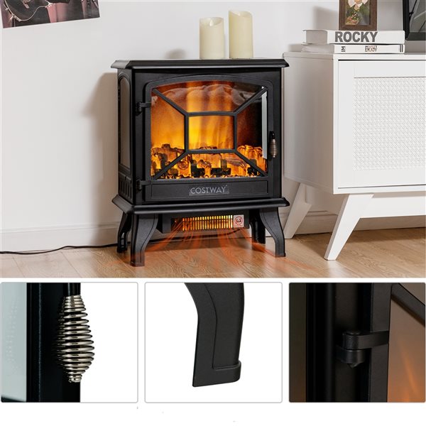 Costway 20-in W Black Iron Freestanding Fan-Forced Electric Fireplace