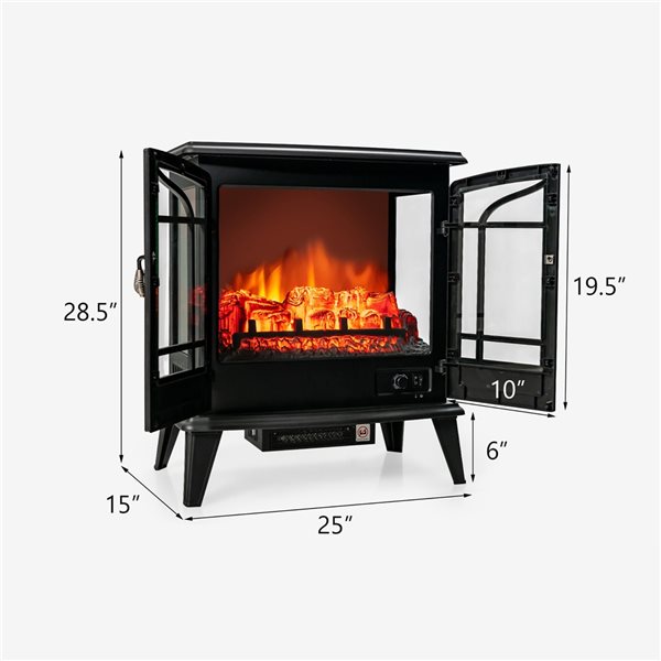 Costway 25-in W Black Iron Freestanding Fan-Forced Electric Fireplace