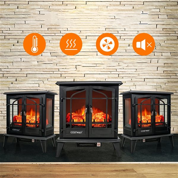 Costway 25-in W Black Iron Freestanding Fan-Forced Electric Fireplace