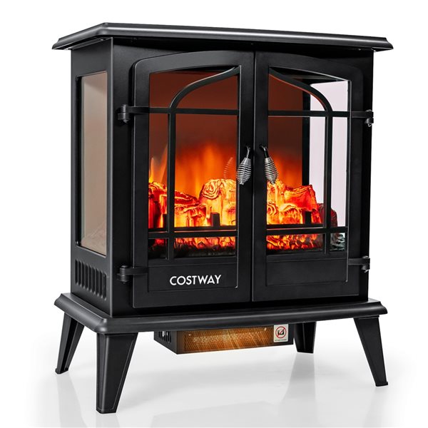 Costway 25-in W Black Iron Freestanding Fan-Forced Electric Fireplace