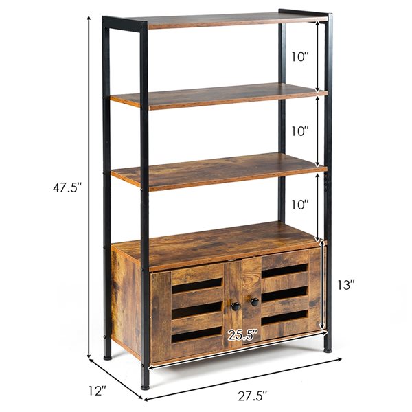 Costway Brown/black Composite 3-shelf Standard Bookcase