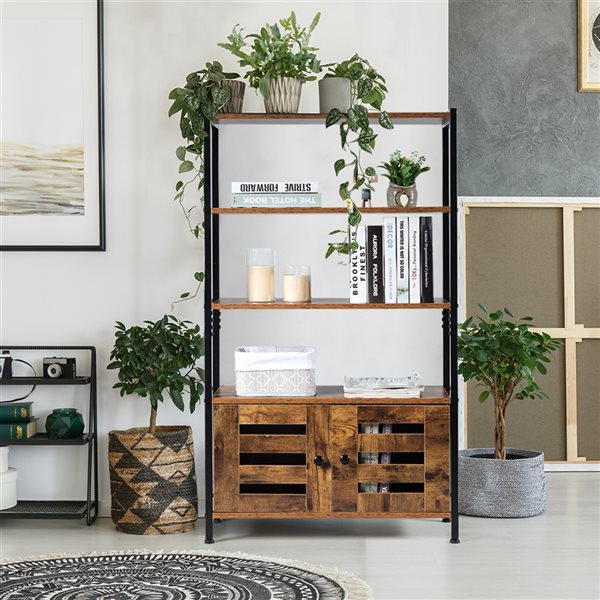 Costway Brown/black Composite 3-shelf Standard Bookcase