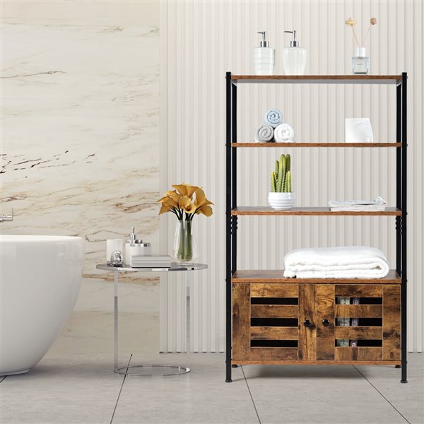 Costway Brown/black Composite 3-shelf Standard Bookcase