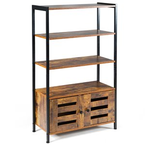 Costway Brown/black Composite 3-shelf Standard Bookcase