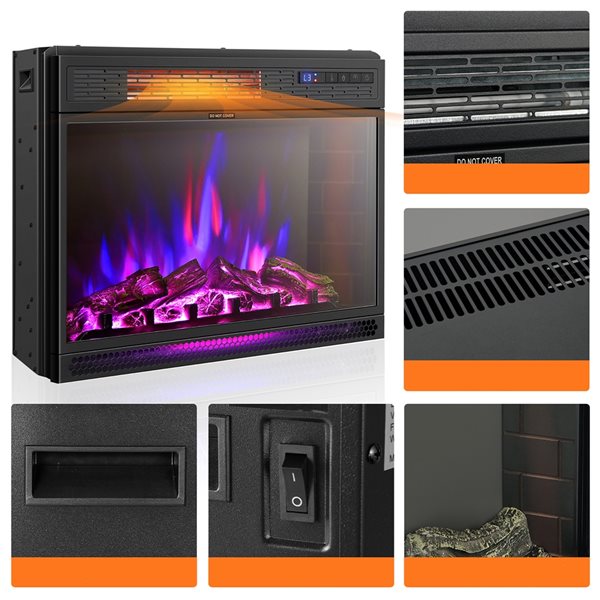 Costway 25-in W Black Metal Freestanding and Recessed Infrared Quartz Electric Fireplace