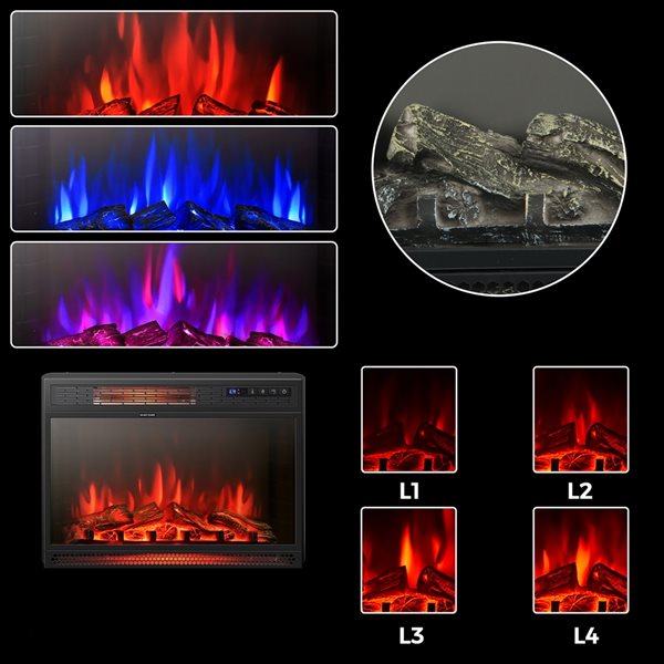 Costway 25-in W Black Metal Freestanding and Recessed Infrared Quartz Electric Fireplace