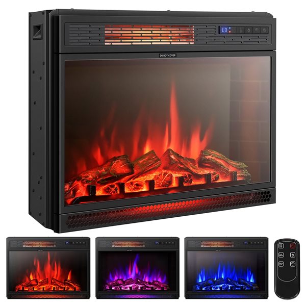 Costway 25-in W Black Metal Freestanding and Recessed Infrared Quartz Electric Fireplace