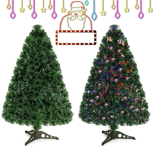 Costway 3-ft Pre-Lit Fibre Optic Artificial PVC Christmas Tree Tabletop with Plastic Stand