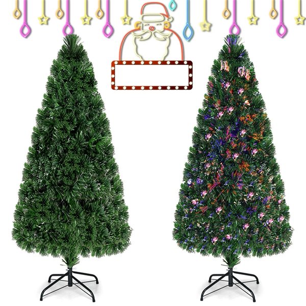 Costway 6-ft Pre-Lit Fibre Optic Artificial PVC Christmas Tree with Metal Stand