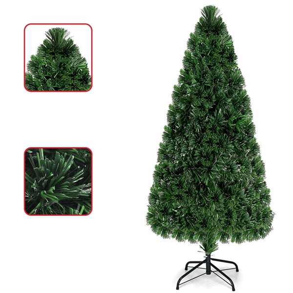 Costway 6-ft Pre-Lit Fibre Optic Artificial PVC Christmas Tree with Metal Stand