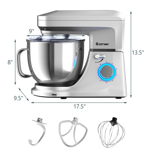 Costway 7-L 6-Speed 660 W Silver Commercial/Residential Stand Mixer ...