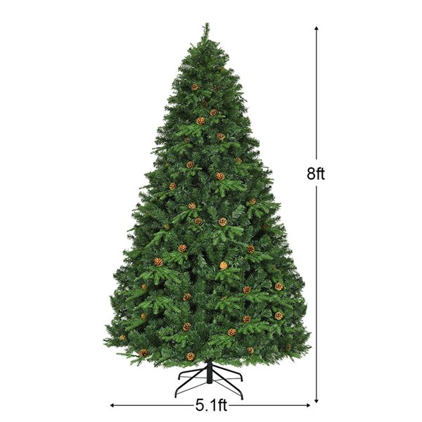 Costway 8ft PreLit Artificial Christmas Tree Hinged with 600 LED