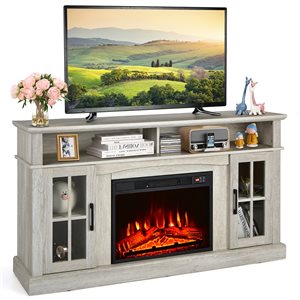 Costway 56-in W Off-White Engineered Wood Fan-Forced Electric Fireplace