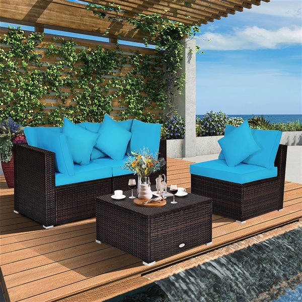 Costway 4 Piece Patio Rattan Wicker Furniture Set Turquoise RONA