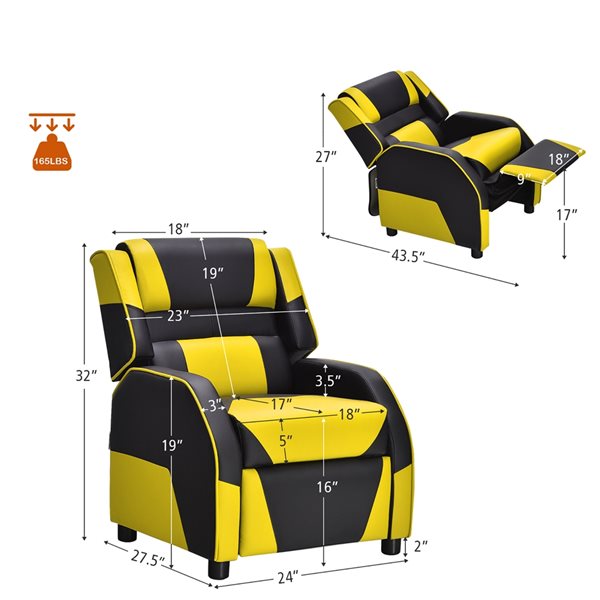Costway 32-in Yellow/Black Upholstered PU Leather Kids Gaming Sofa