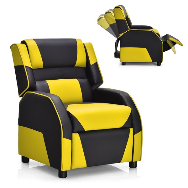 Costway 32-in Yellow/Black Upholstered PU Leather Kids Gaming Sofa