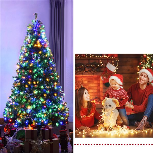 Costway 7-ft Pre-Lit Artificial Christmas Tree Premium Hinged with 500 LED Lights and Stand