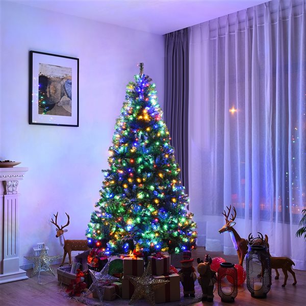 Costway 7-ft Pre-Lit Artificial Christmas Tree Premium Hinged with 500 LED Lights and Stand