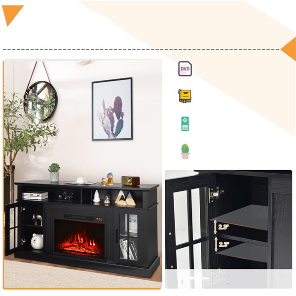 Costway 58-in W Black Engineered Wood Fan-Forced Electric Fireplace