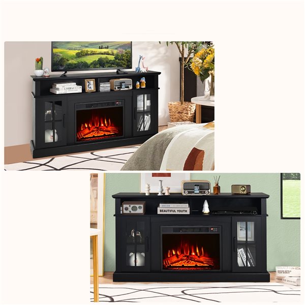 Costway 58-in W Black Engineered Wood Fan-Forced Electric Fireplace