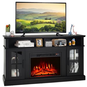 Costway 58-in W Black Engineered Wood Fan-Forced Electric Fireplace