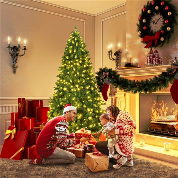 Costway 7.5ft PreLit Hinged PVC Artificial Christmas Tree with 400