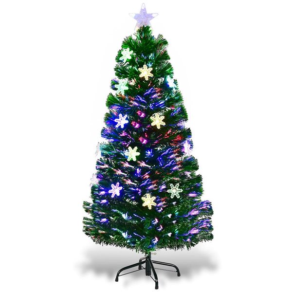 Costway 4-ft Pre-Lit Fibre Optic Artificial Christmas Tree with Lights Snowflakes