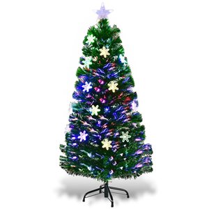 Costway 4-ft Pre-Lit Fibre Optic Artificial Christmas Tree with Lights Snowflakes